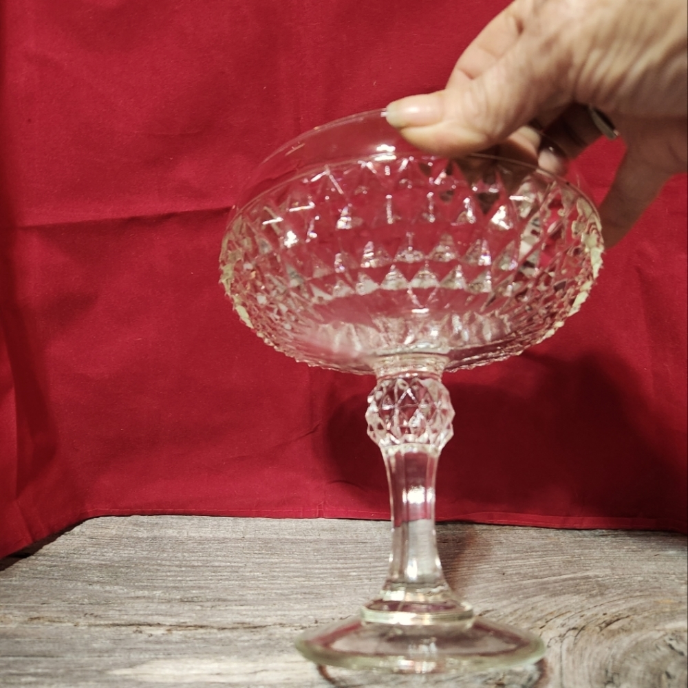 Vintage Indiana Glass Diamond Point Clear Pedestal Candy Dish Bowl